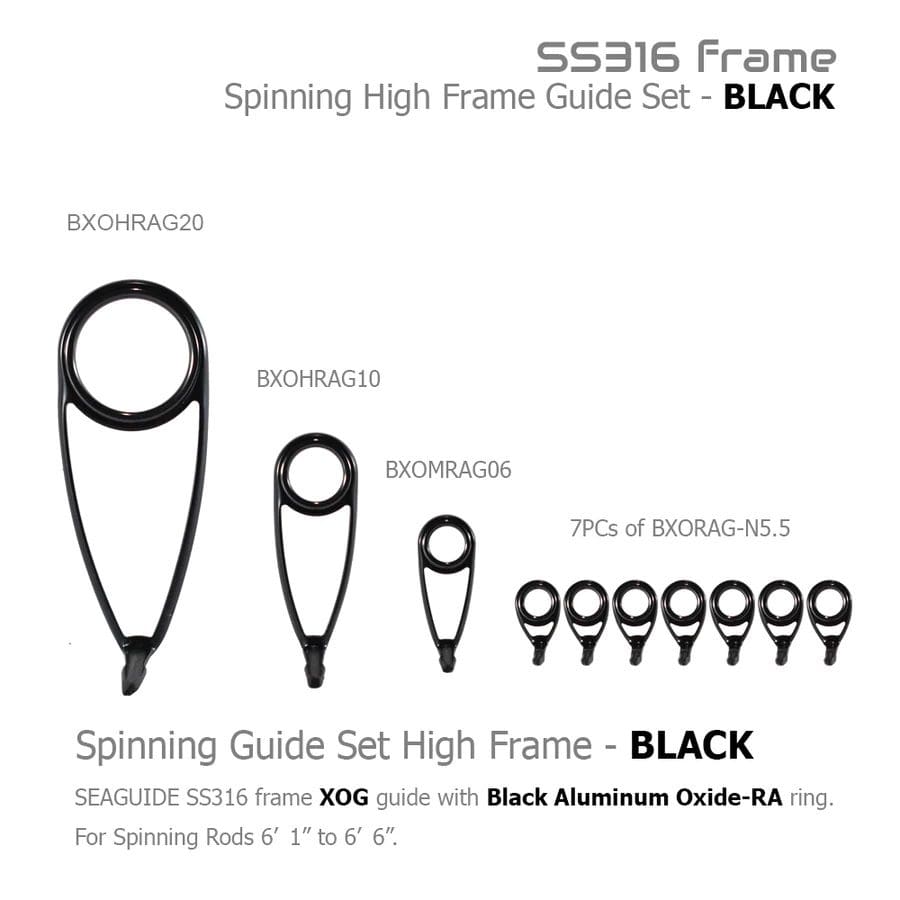 Seaguide Spinning High Frame Guide Set 6'6" Black Aluminum Oxide Ring RA